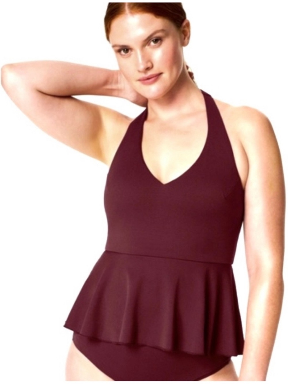 Spanx Swim Pique Halter Tankini set Mulberry L‎ New